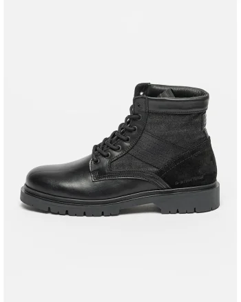 Ghete din piele si denim Tyler, Negru