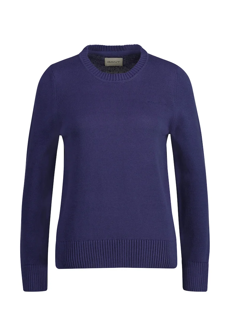 Pulover slim fit cu decolteu la baza gatului si logo, Albastru indigo