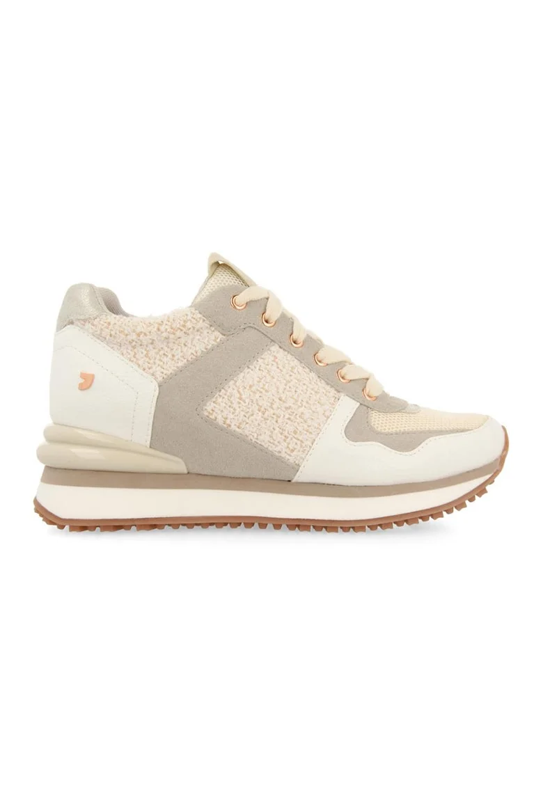 Pantofi sport de piele ecologica cu garnituri texturate Lellig, Alb fildes/Bej