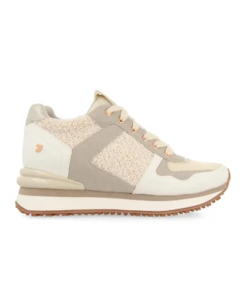 Pantofi sport de piele ecologica cu garnituri texturate Lellig, Alb fildes/Bej
