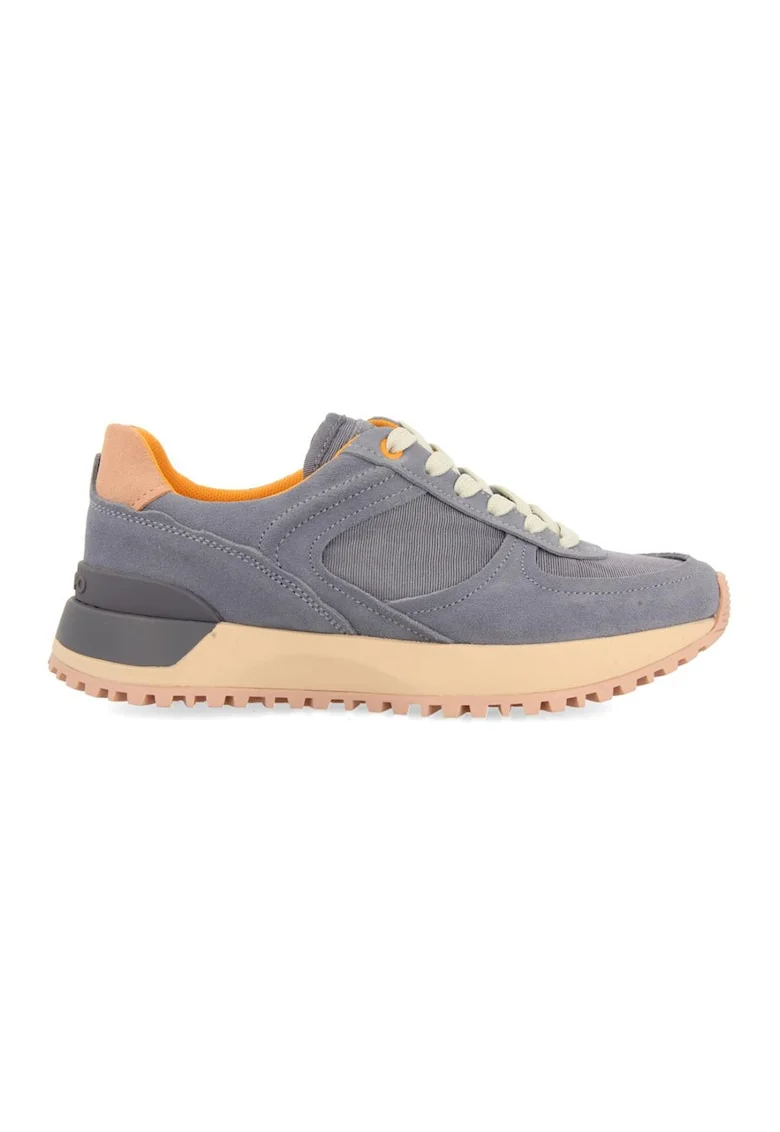 Pantofi sport uni de piele intoarsa Floing, Albastru prafuit/Piersica