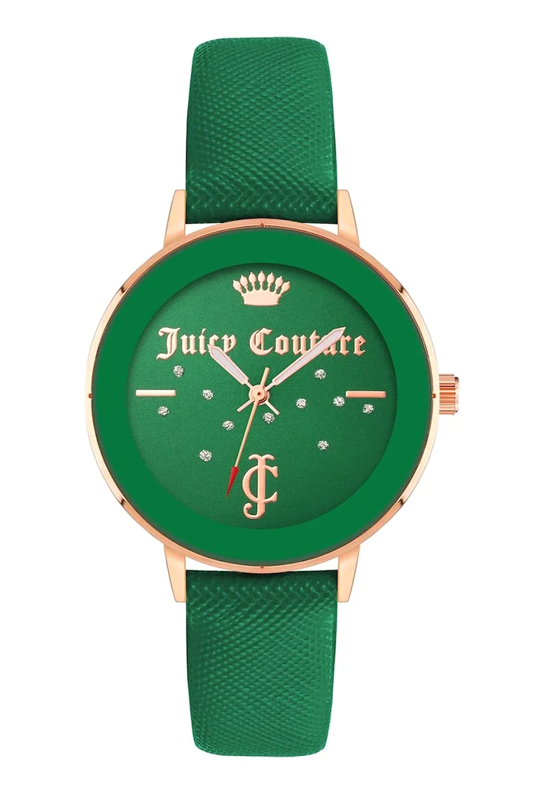 Ceas cu o curea din piele ecologica, Auriu rose/Verde