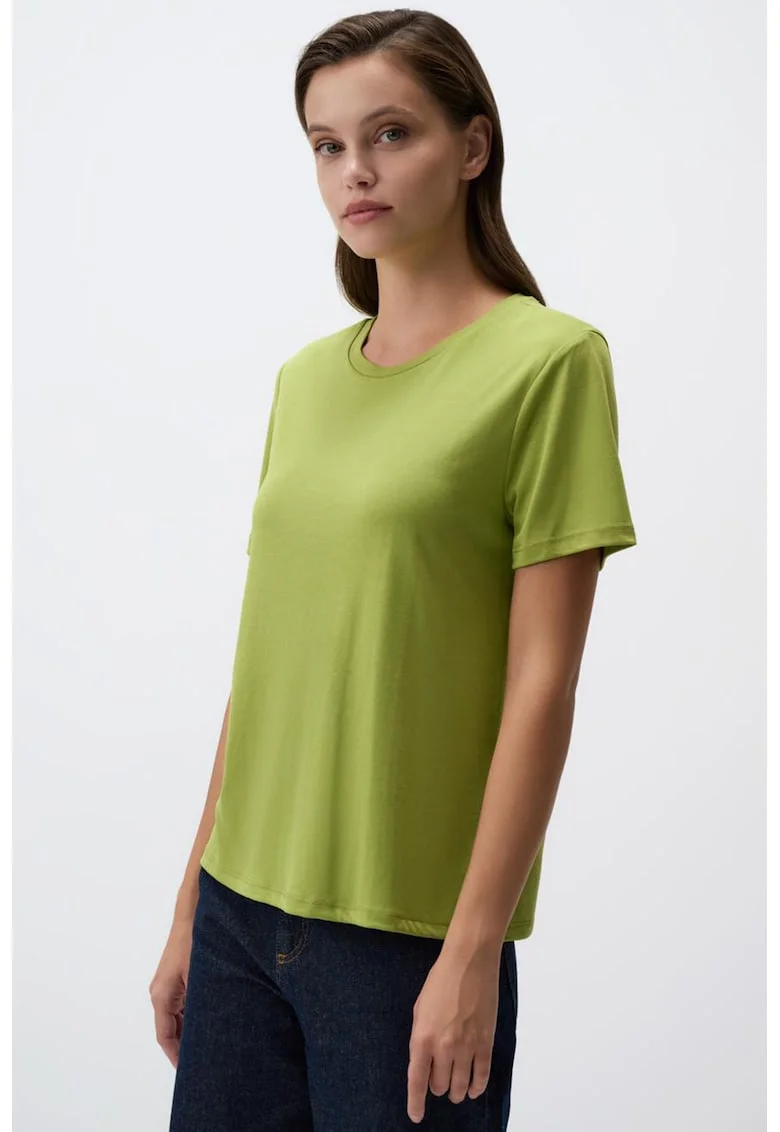 Tricou din amestec de modal cu decolteu rotund, Verde deschis
