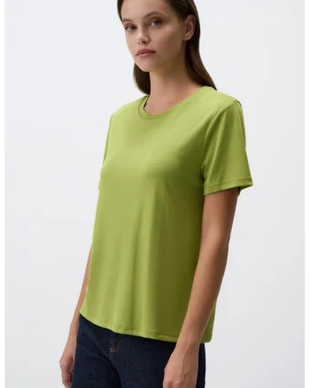 Tricou din amestec de modal cu decolteu rotund, Verde deschis