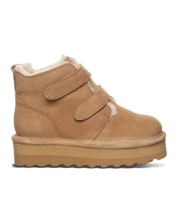 Ghete de piele intoarsa cu velcro Retro Larisa, Caramel