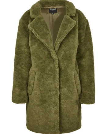 Haina supradimensionata din blana sherpa sintetica cu buzunare oblice, Verde masliniu