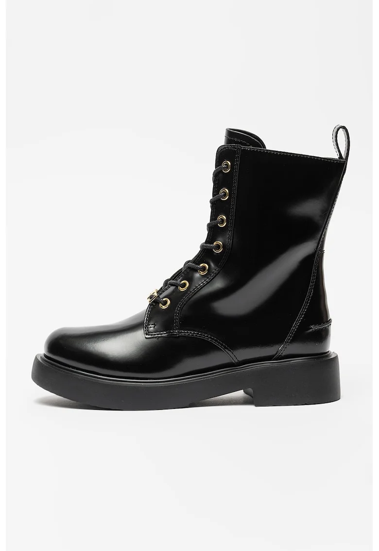 Ghete de piele cu fermoar, Auriu/Negru