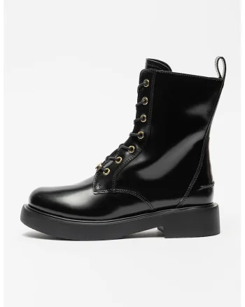 Ghete de piele cu fermoar, Auriu/Negru