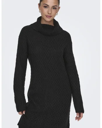 Rochie-pulover cu guler inalt, Negru