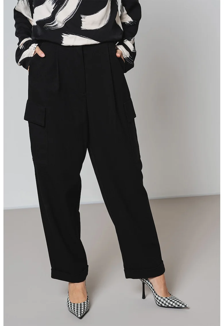 Pantaloni cargo relaxed fit, Negru
