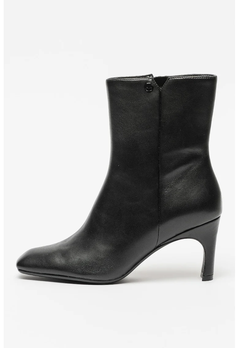 Botine de piele ecologica cu varf patrat, Negru