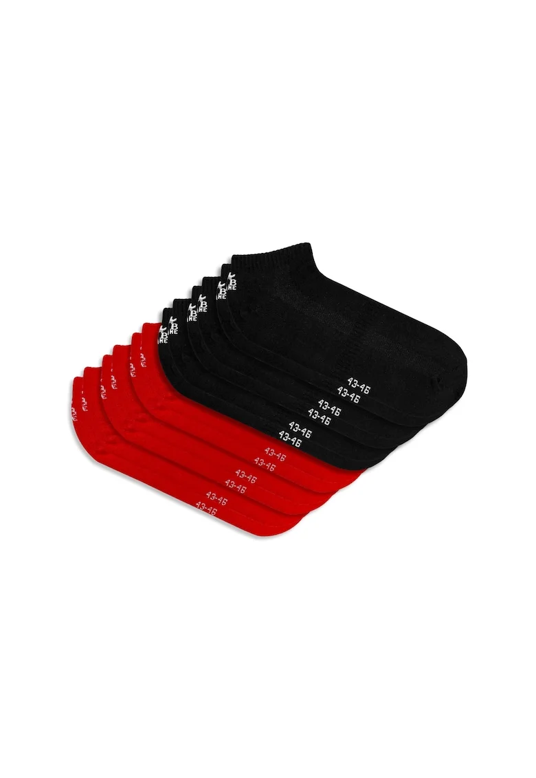 Set 6 perechi, Sosete Scurte din Bumbac Pieptanat,  fara cusatura, respirabile si confortabile, Rosu/Negru