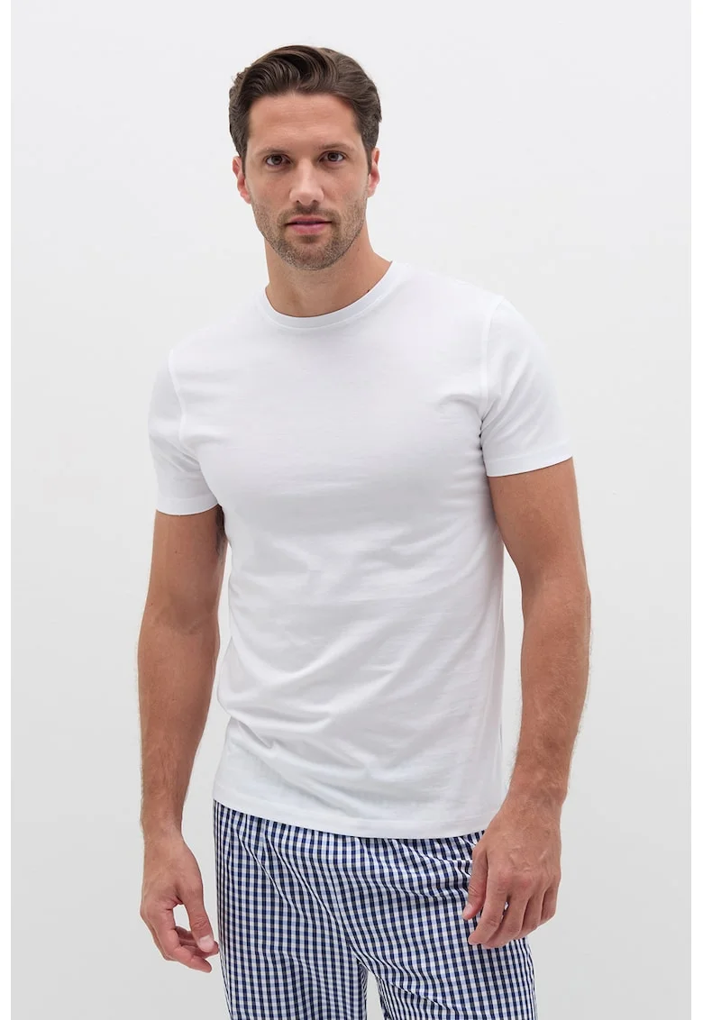 Tricou din bumbac cu decolteu la baza gatului, Alb optic
