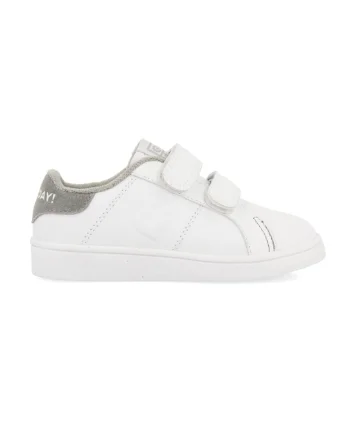 Pantofi de piele cu velcro si insertie de piele intoarsa, Gri