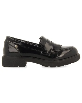 Pantofi loafer de piele ecologica lacuita, Negru