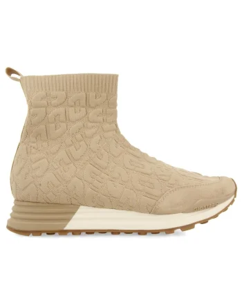 Pantofi sport din plasa tricotata cu garnituri de piele intoarsa, Maro taupe