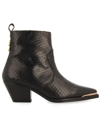 Botine de piele cu toc cubanez si varf ascutit, Negru