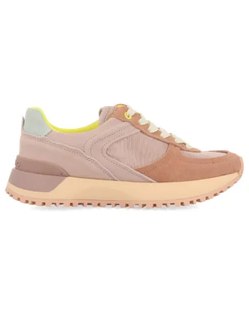 Pantofi sport cu insertii de piele intoarsa, Portocaliu persan/Roz prafuit
