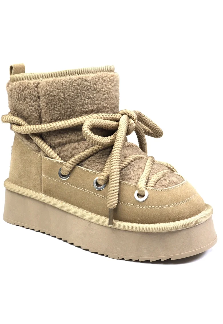 Ghete dama Hugh Platform piele intoarsa si textil SCW421P17, Bej