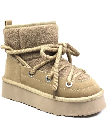 Ghete dama Hugh Platform piele intoarsa si textil SCW421P17, Bej