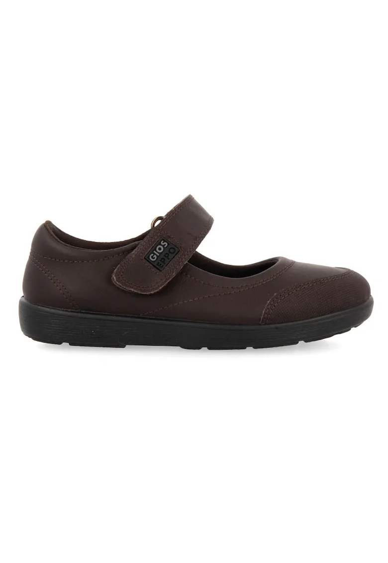 Balerini de piele si piele ecologica cu velcro, Maro