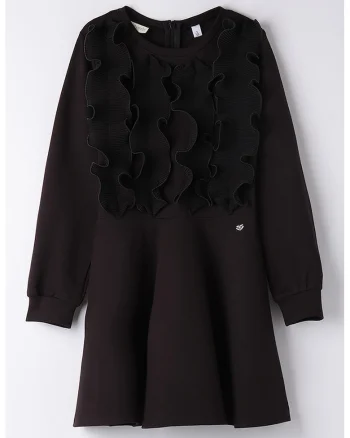 Rochie evazata cu detaliu cu volane, Negru