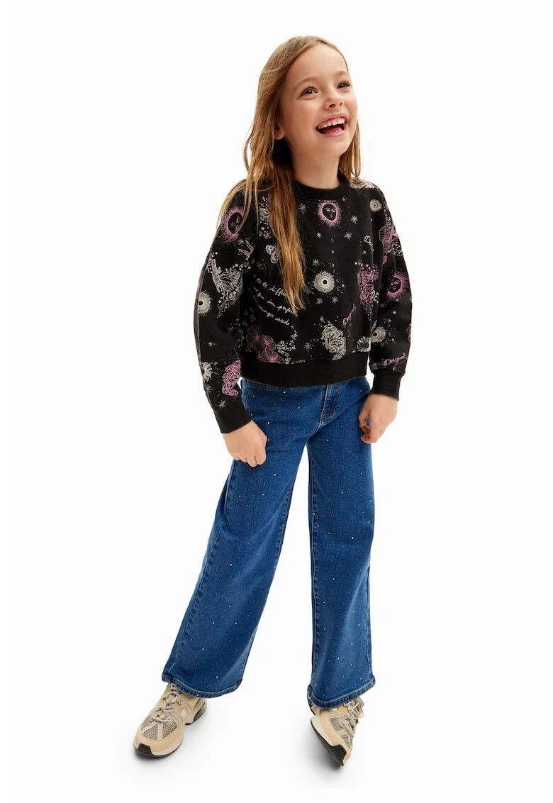 Bluza de trening din bumbac cu imprimeu grafic, Negru/Roz