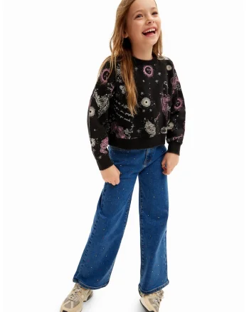 Bluza de trening din bumbac cu imprimeu grafic, Negru/Roz