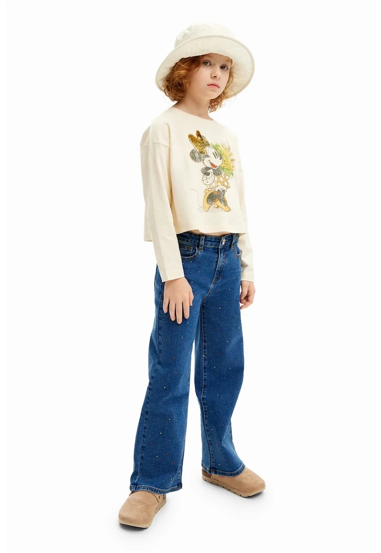 Bluza crop cu imprimeu Minnie Mouse, Galben/Negru stins/Alb murdar