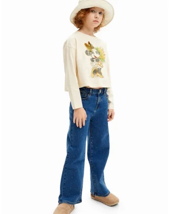 Bluza crop cu imprimeu Minnie Mouse, Galben/Negru stins/Alb murdar