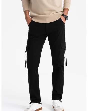 Pantaloni cargo cu croiala dreapta si terminatii ajustabile, Negru