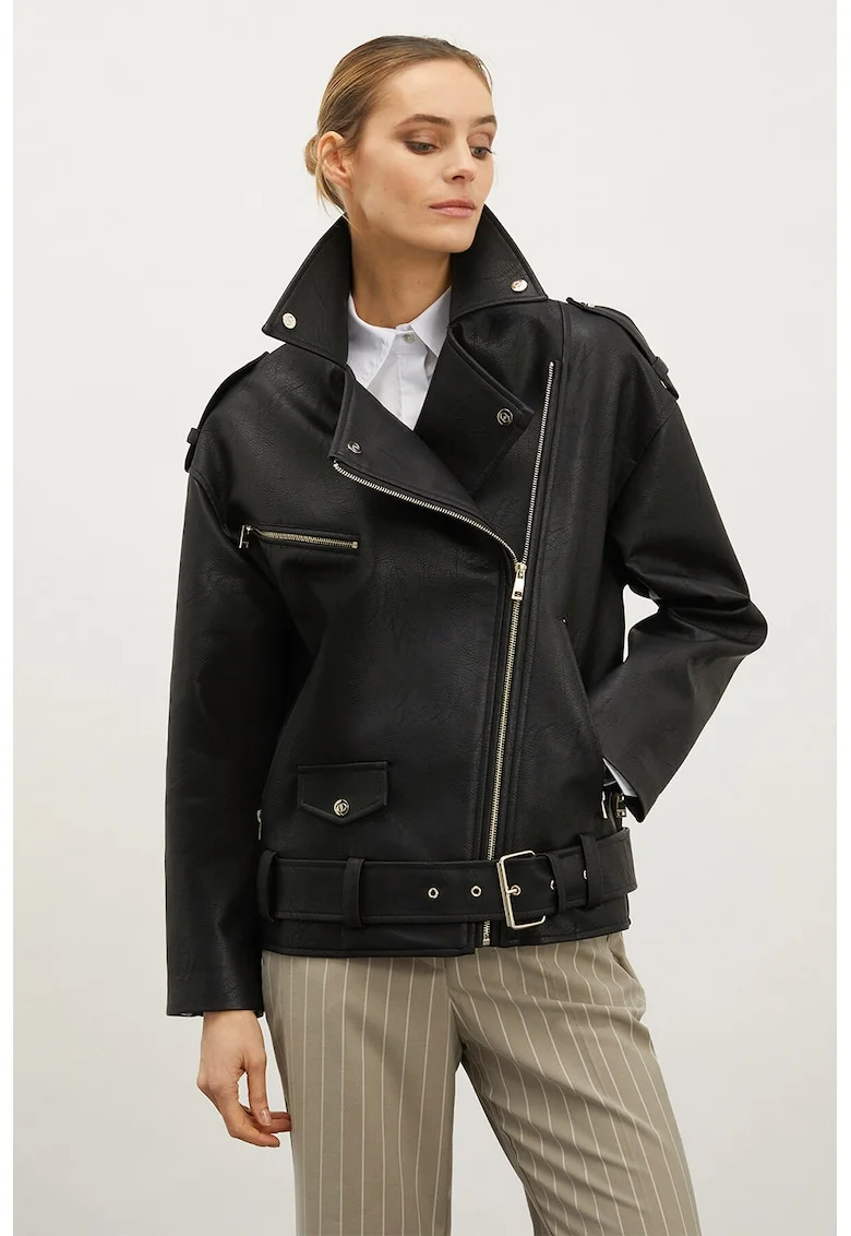 Jacheta biker din piele ecologica, Negru