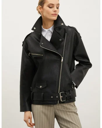 Jacheta biker din piele ecologica, Negru
