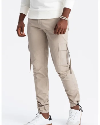 Pantaloni cargo cu croiala dreapta si terminatii ajustabile, Maro nisip