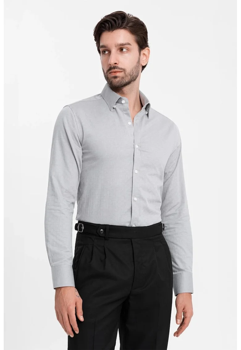 Camasa slim fit din amestec de bumbac, Gri deschis