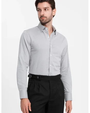 Camasa slim fit din amestec de bumbac, Gri deschis