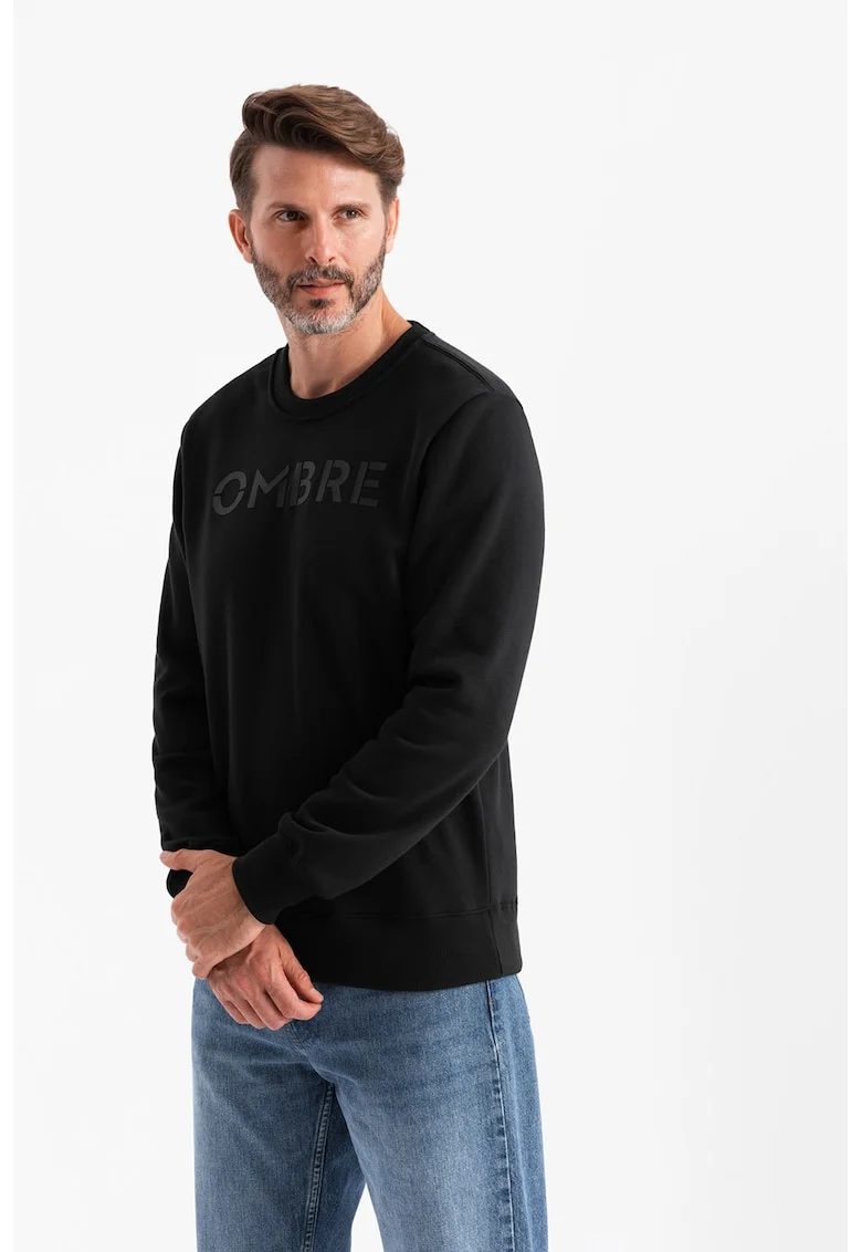 Bluza de trening din amestec de bumbac cu model text, Negru