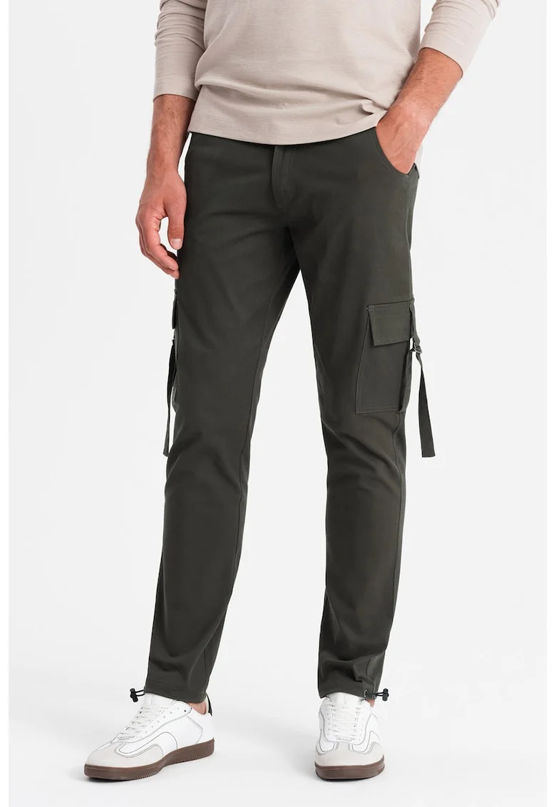 Pantaloni cargo cu croiala dreapta si terminatii ajustabile, Gri inchis
