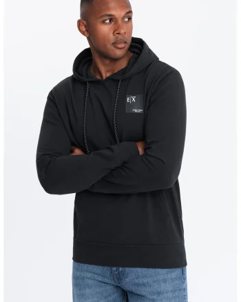 Hanorac din amestec de bumbac cu buzunar kangaroo, Negru