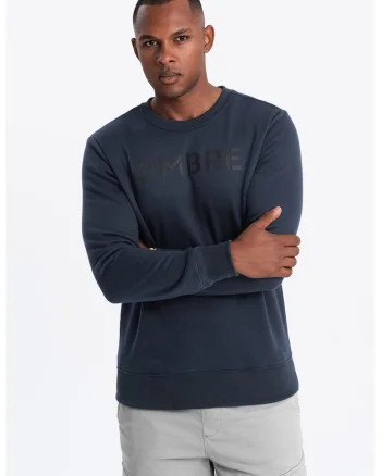 Bluza de trening din amestec de bumbac cu model text, Bleumarin