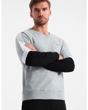 Bluza de trening din amestec de bumbac cu decolteu la baza gatului, Negru stins/Gri melange/Alb murdar