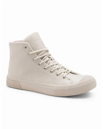 Tenisi high-top de piele ecologica, Crem