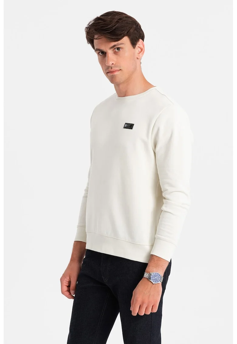 Bluza de trening cu decolteu la baza gatului si model uni, Crem