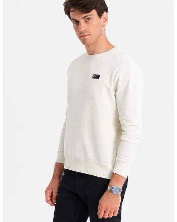 Bluza de trening cu decolteu la baza gatului si model uni, Crem