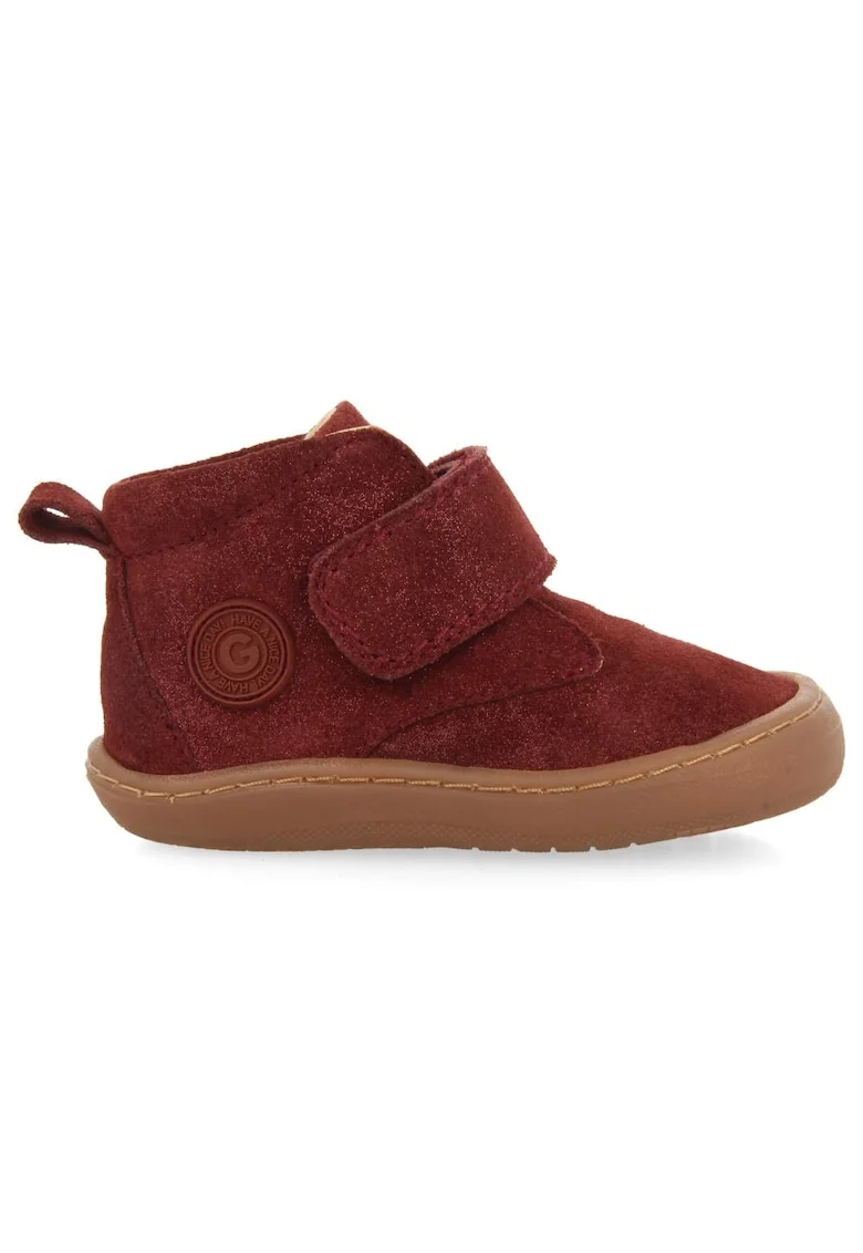 Ghete din piele intoarsa cu inchidere velcro, Visiniu