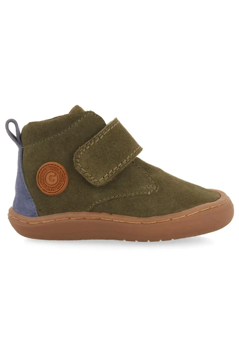 Ghete din piele intoarsa cu barete cu inchidere cu velcro, Kaki