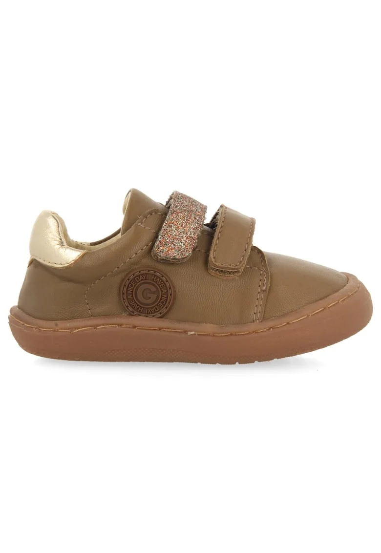 Pantofi sport din piele si piele ecologica cu detalii stralucitoare, Maro taupe