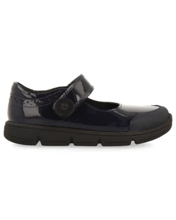 Balerini din piele lacuita cu inchidere velcro, Bleumarin