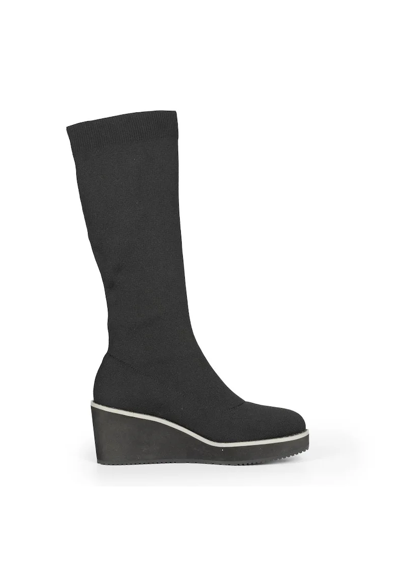 Cizme lungi pana la genunchi cu talpa wedge, Negru