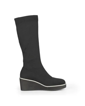 Cizme lungi pana la genunchi cu talpa wedge, Negru